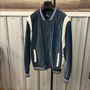 American Eagle Outfitters Blue and White Bomber Jacket